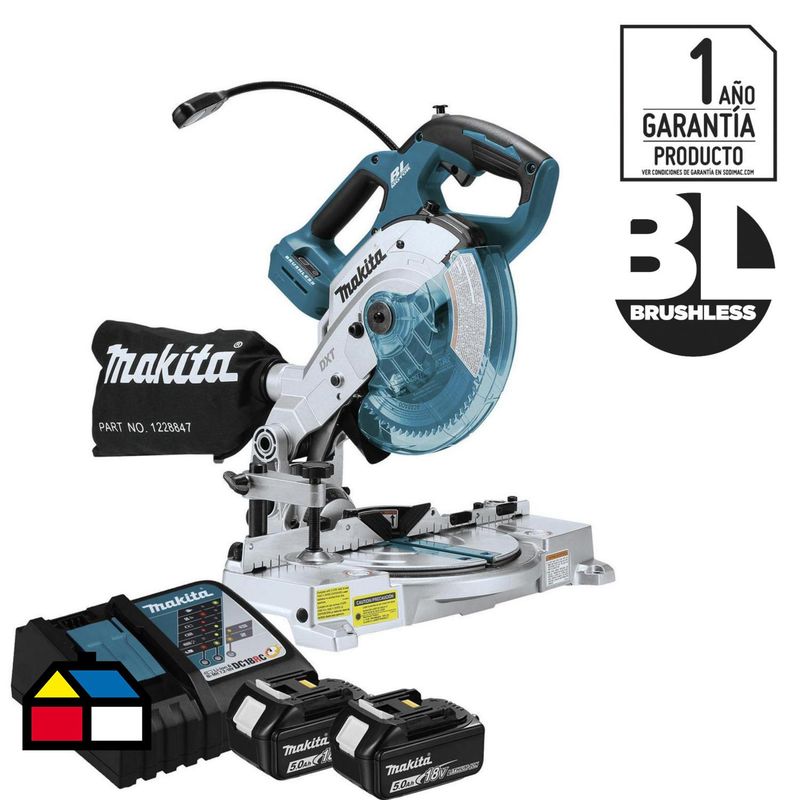 MAKITA - Sierra ingleteadora inalámbrica 6 1/2" 18V + 2 baterías
