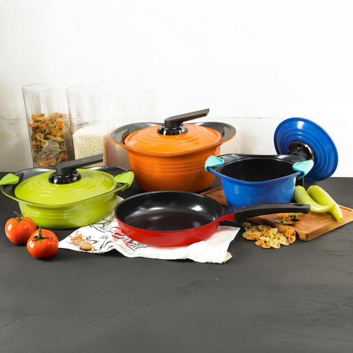 ROICHEN - Batería de Cocina 7 Piezas Cerámica Premium Multicolor