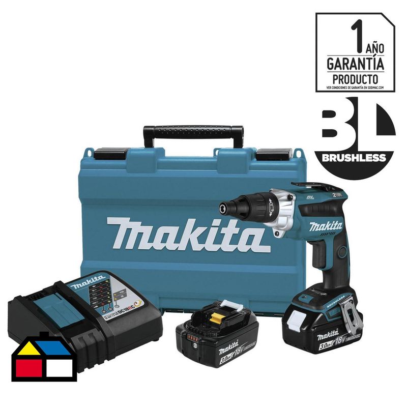 MAKITA - Atornillador inalámbrico 6 mm 18V + 2 baterías