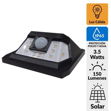 Aplique de muro led solar con sensor Negro