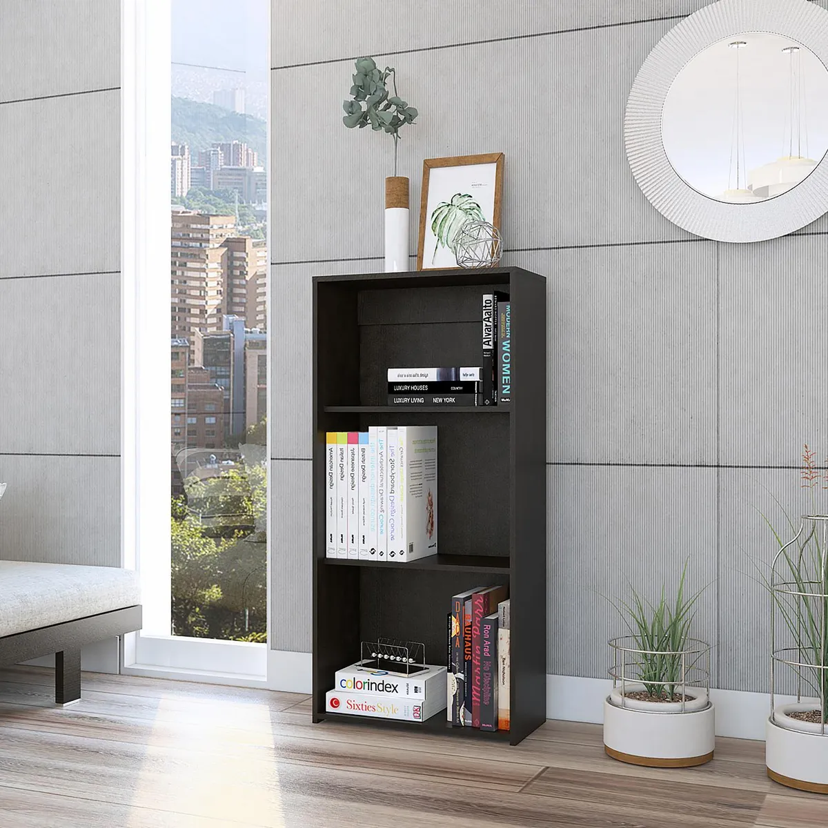 TUHOME - Estante Kalo Melamina 3 Nivel(es) 58x122x27 cm Wengué