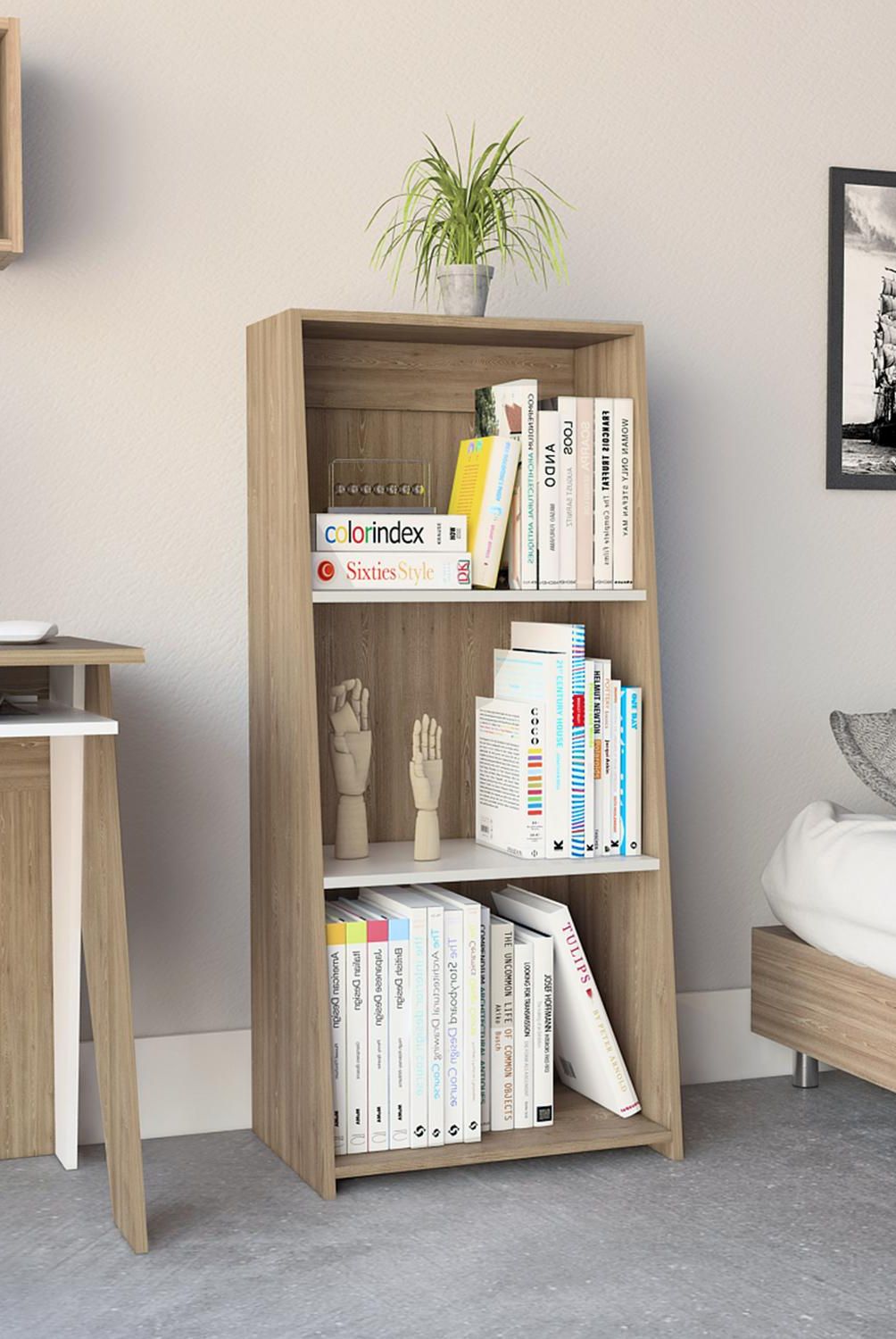 TUHOME - Estante Note Melamina 3 Nivel(es) 53.1x120x37.9 cm Blanco/Miel