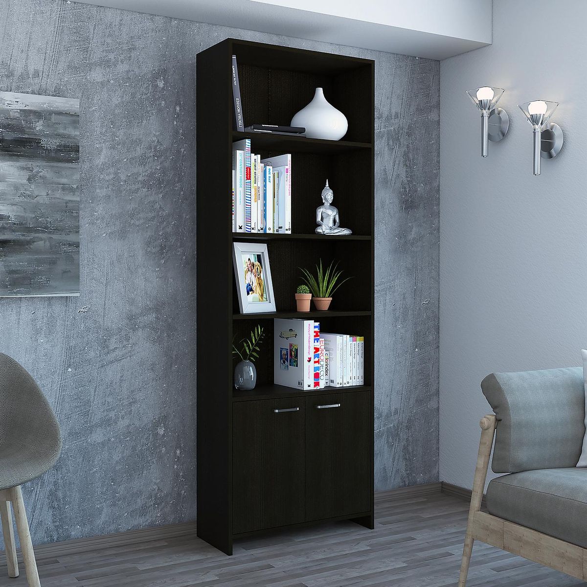 TUHOME - Estante Lisa Melamina 4 Nivel(es) 63x180x26 cm Wengué