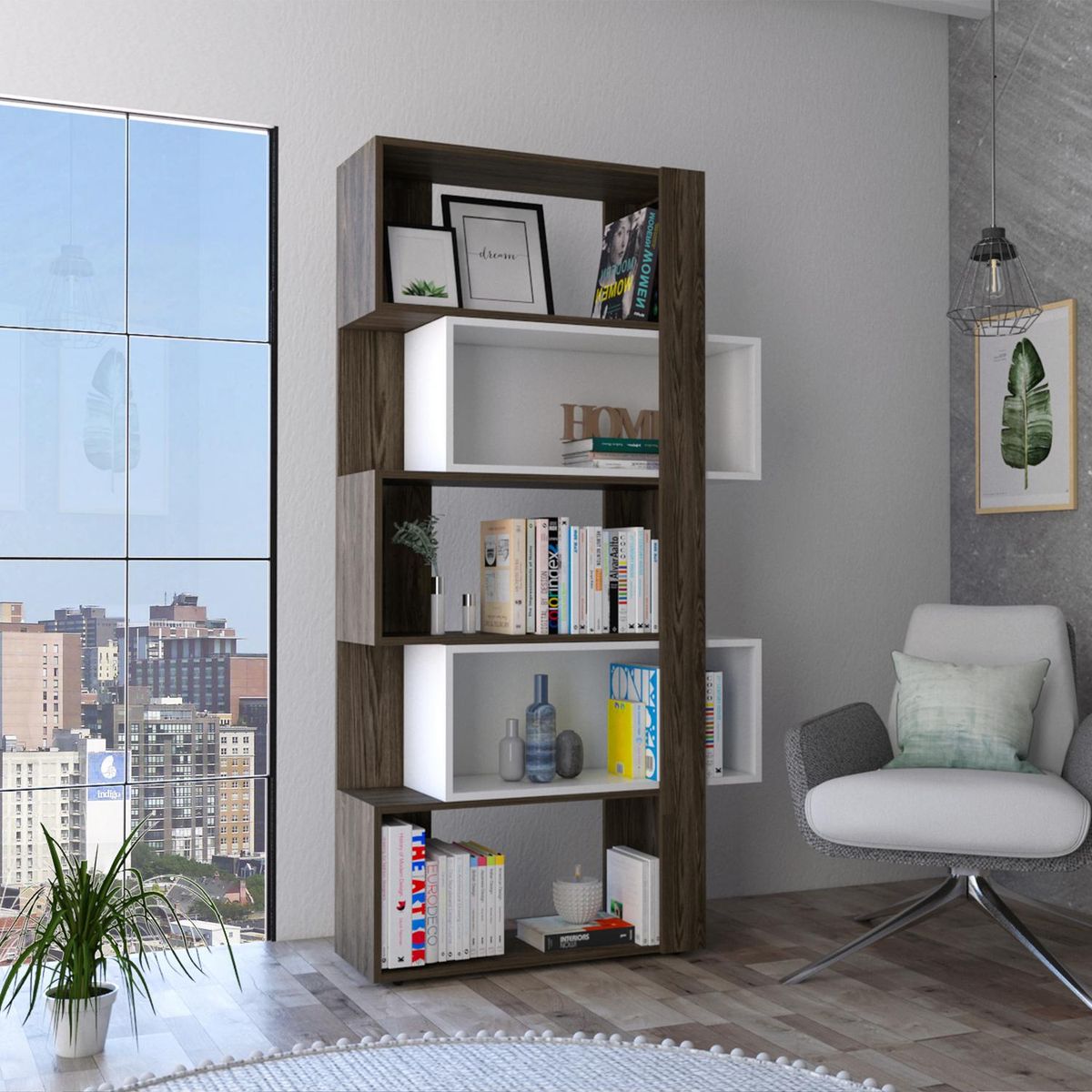 TUHOME - Estante Beijing Melamina 7 Nivel(es) 70.2x161.5x28.6 cm Coñac/Blanco