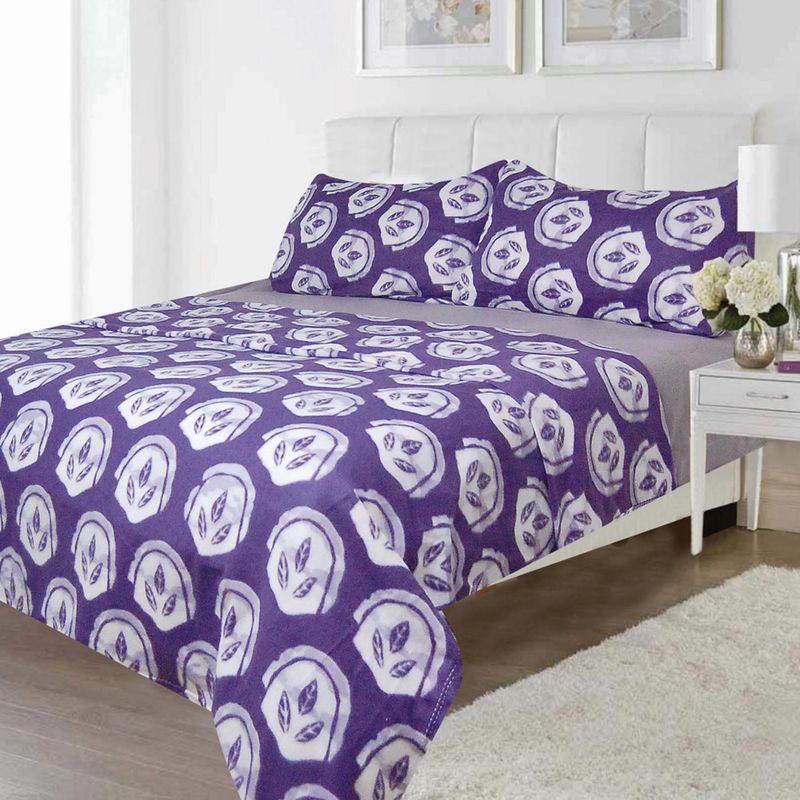 DORAL - Sábana Polar Estampada 1.5 plazas Púrpura/ Blanco