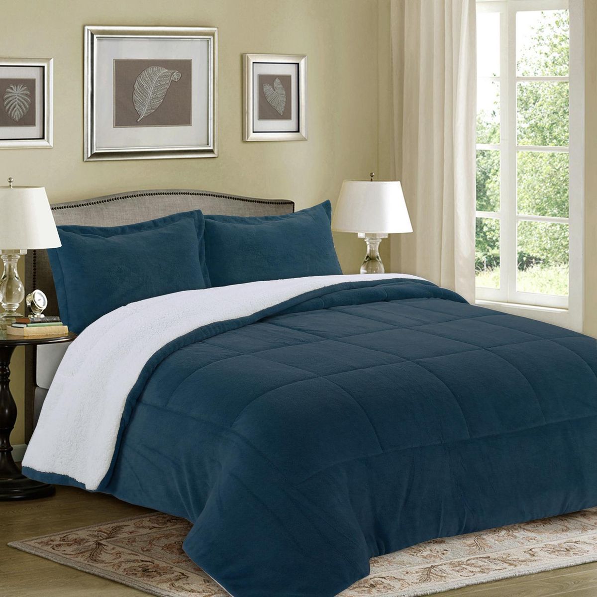 DORAL - Cubrecama Quilt 1.5 plazas Sherpa Liso Azul