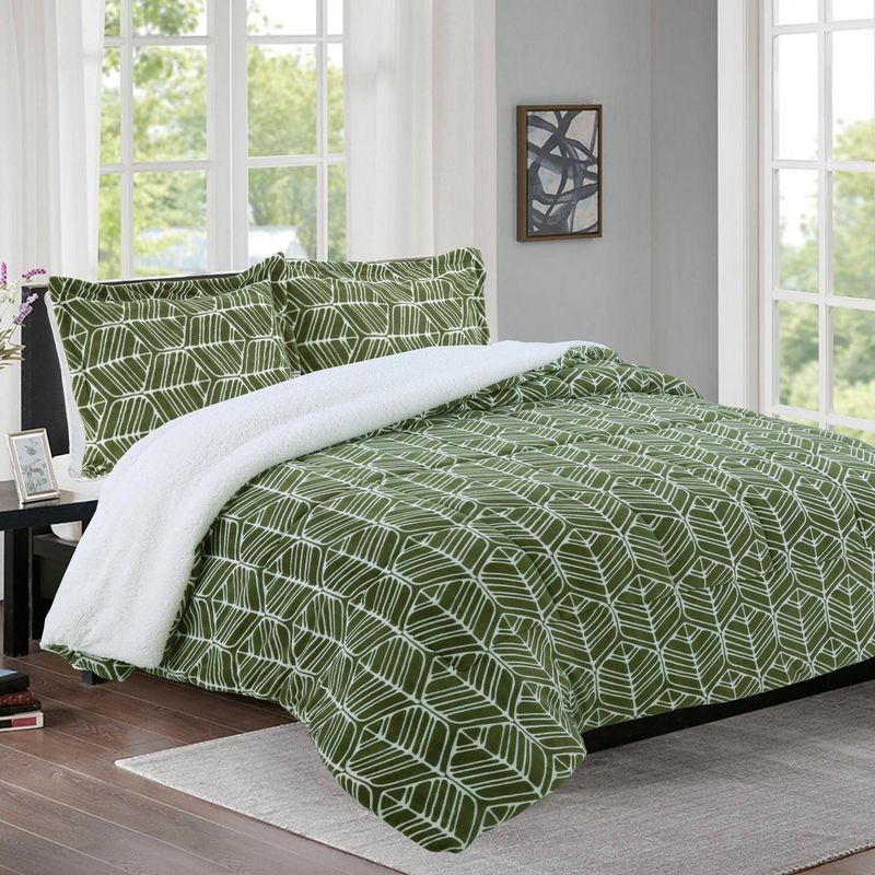 DORAL - Cubrecama Quilt King Sherpa Verde/Blanco