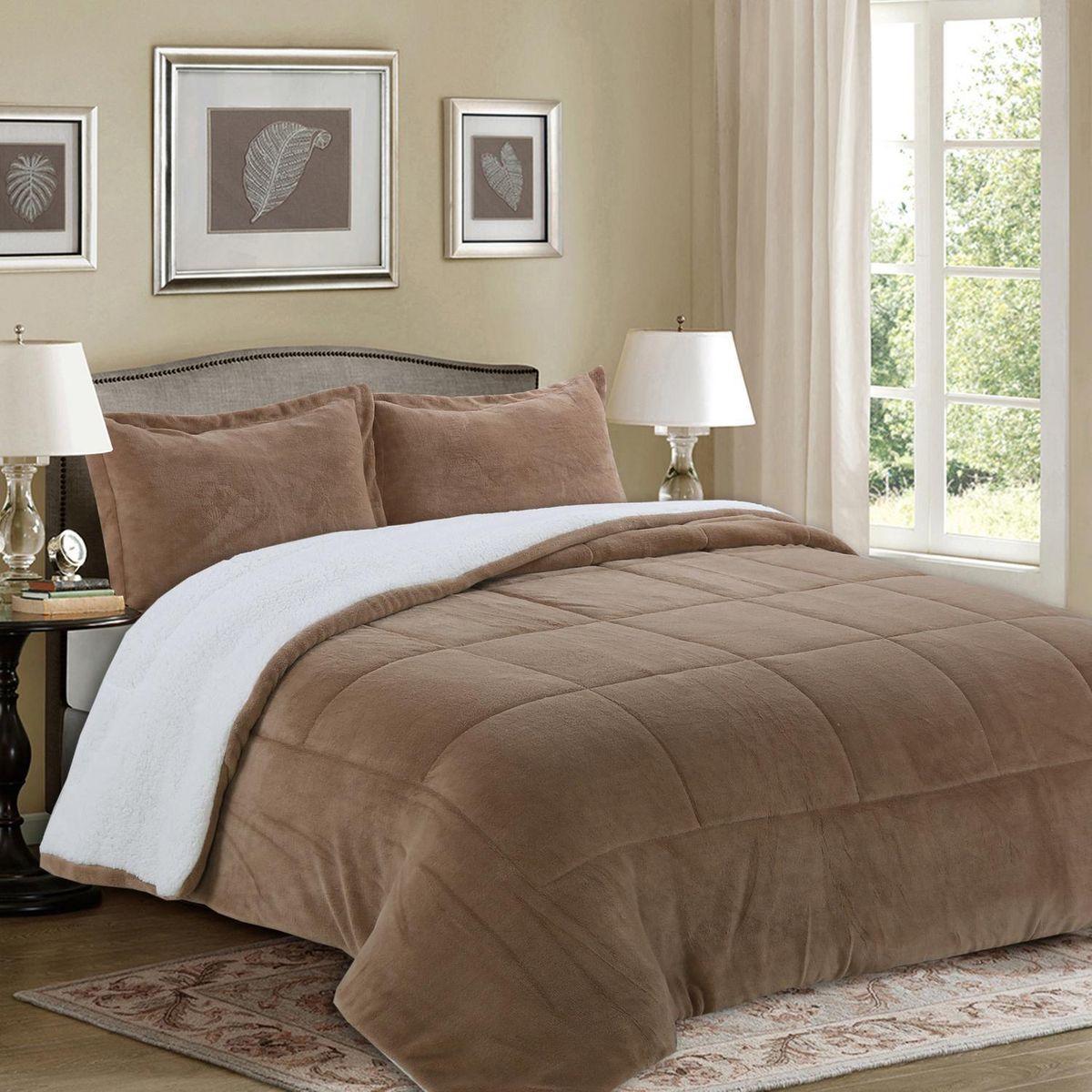 DORAL - Cubrecama Quilt King Sherpa Liso Beige 