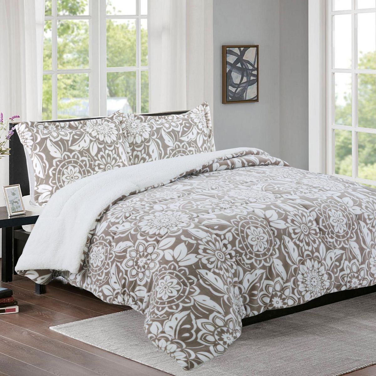 Cubrecama Quilt 1.5 plazas Sherpa Beige/Blanco , marca DORAL - Foto Principal