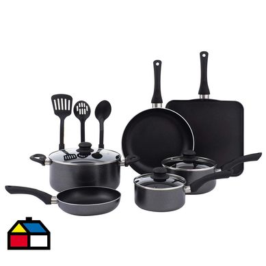 Batera de cocina 12 piezas aluminio negra