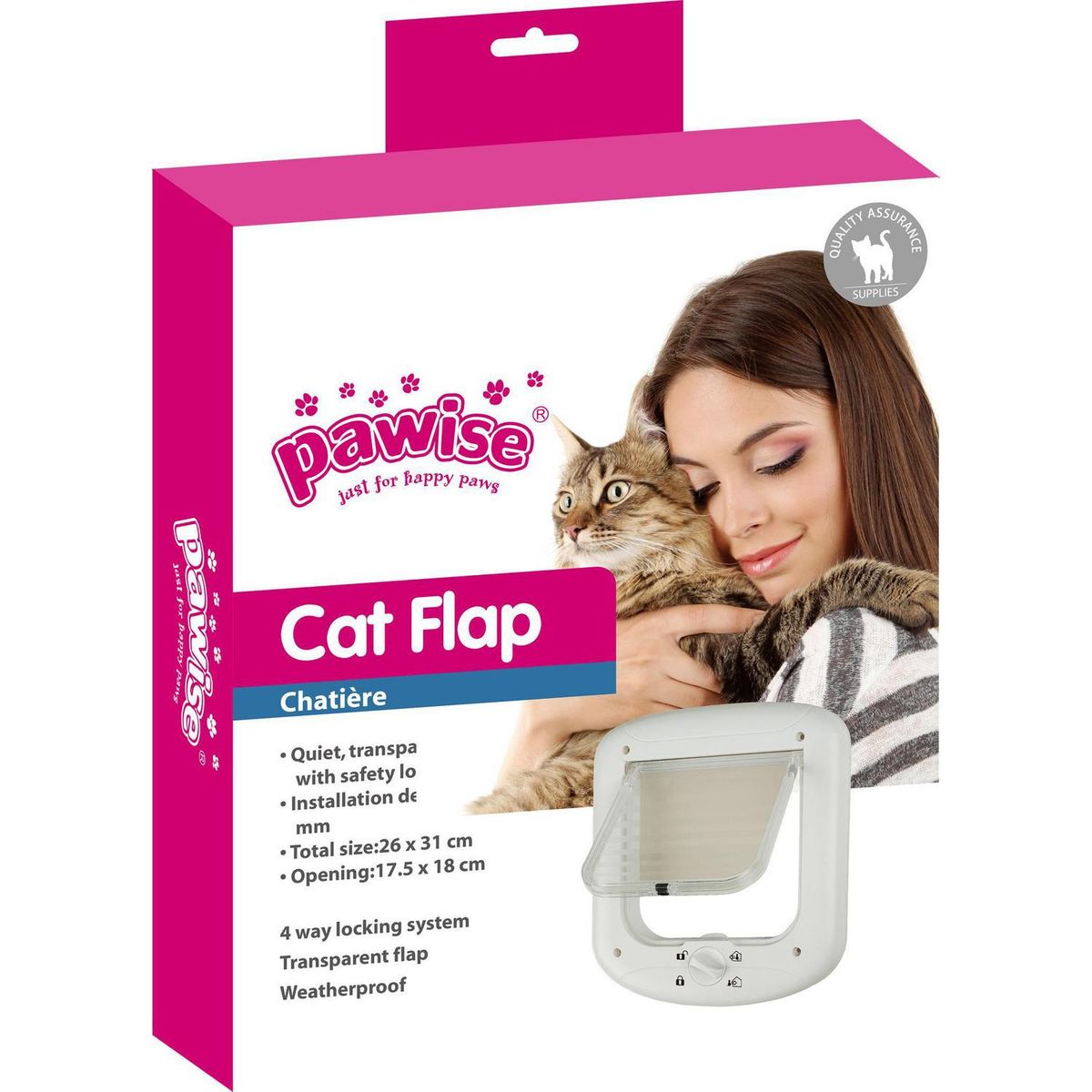 PAWISE - Puerta abatible para gatos plástica blanca 24X27 cm