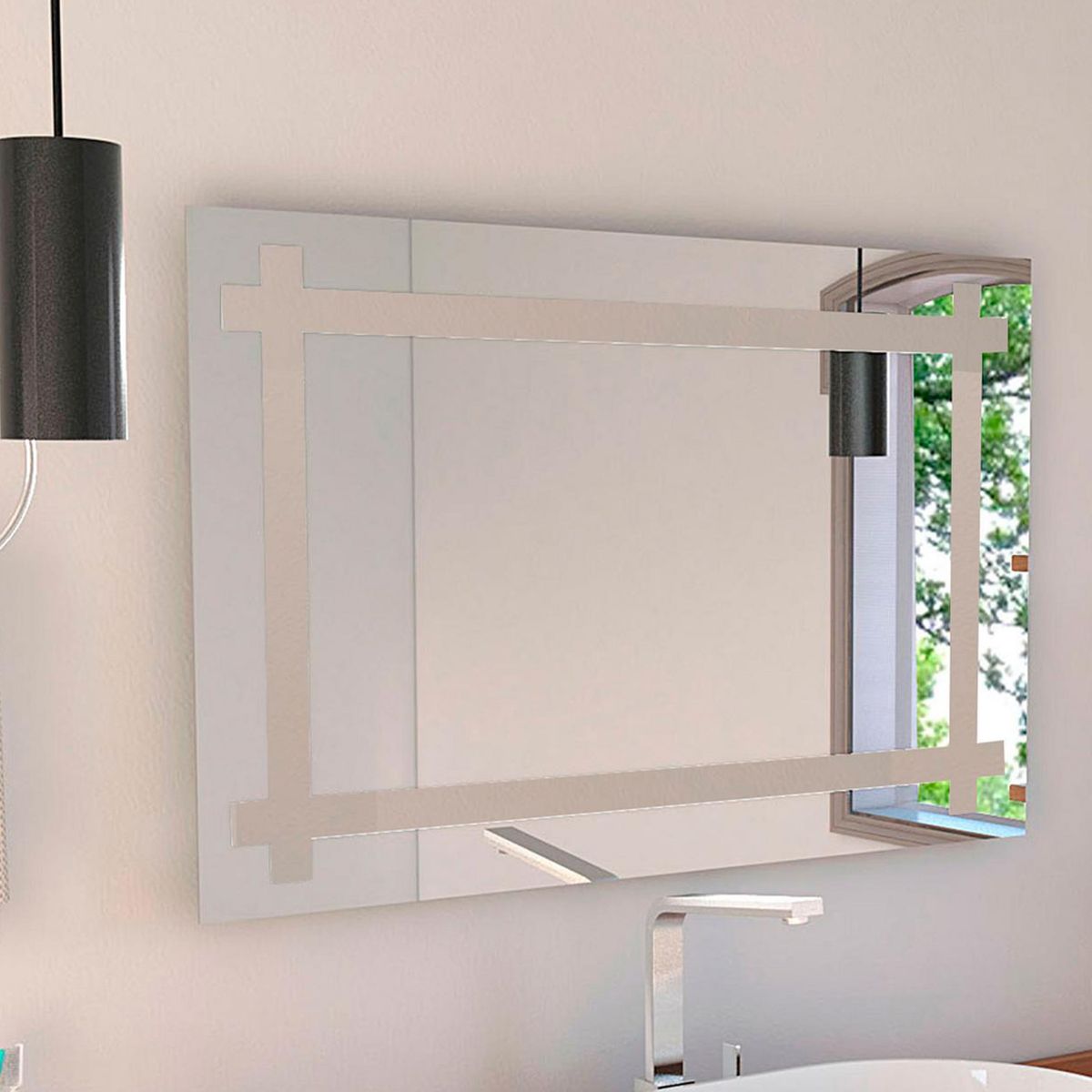 TUHOME - Espejo Baño Forma Rectangular 90x60 cm Gris Broni