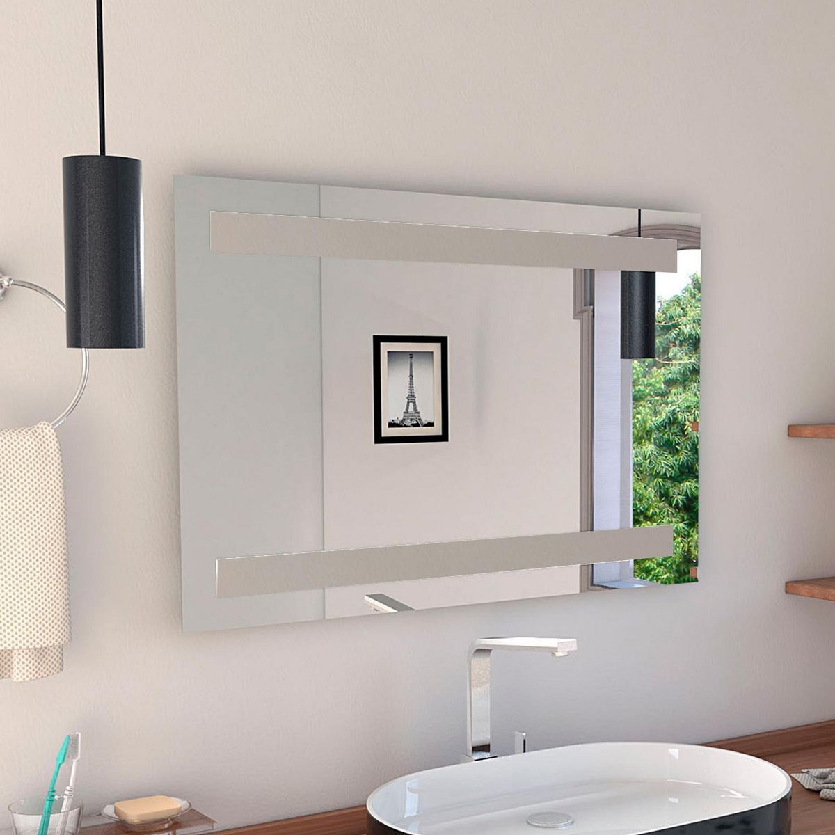 TUHOME - Espejo Baño Forma Rectangular 90x60 cm Gris Udine