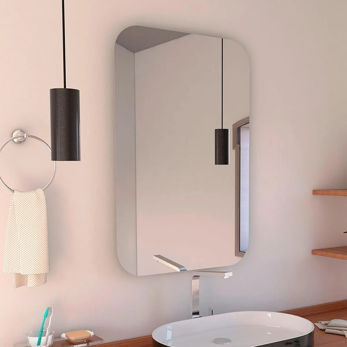 TUHOME - Espejo Baño Forma Rectangular 60x90 cm Gris Pompei