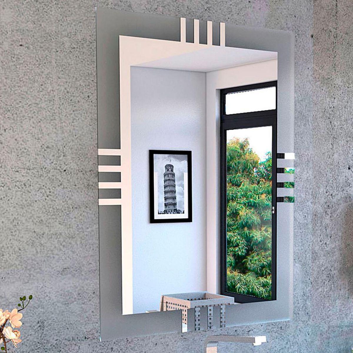 TUHOME - Espejo Baño Forma Rectangular 60x80 cm Gris Dali