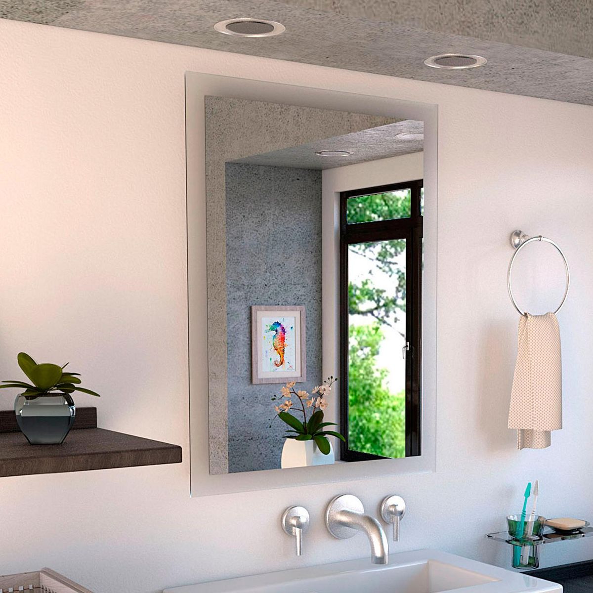 TUHOME - Espejo Baño Forma Rectangular 60x80 cm Gris Catania