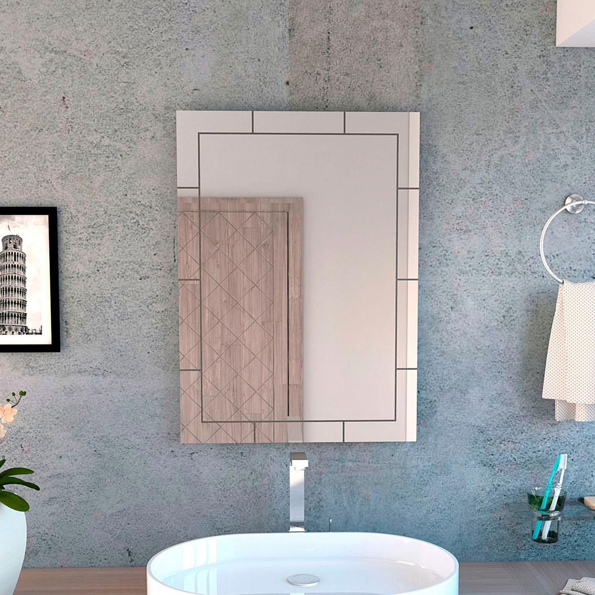 TUHOME - Espejo Baño Forma Rectangular 53x71 cm Gris Turin