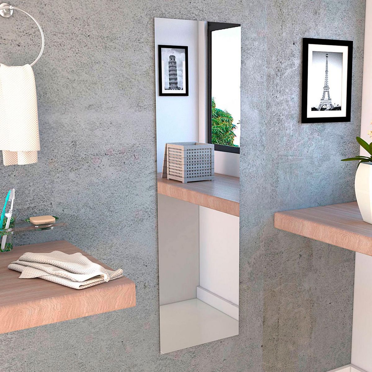 TUHOME - Espejo Baño Forma Rectangular 38x130 cm Gris Amalfi