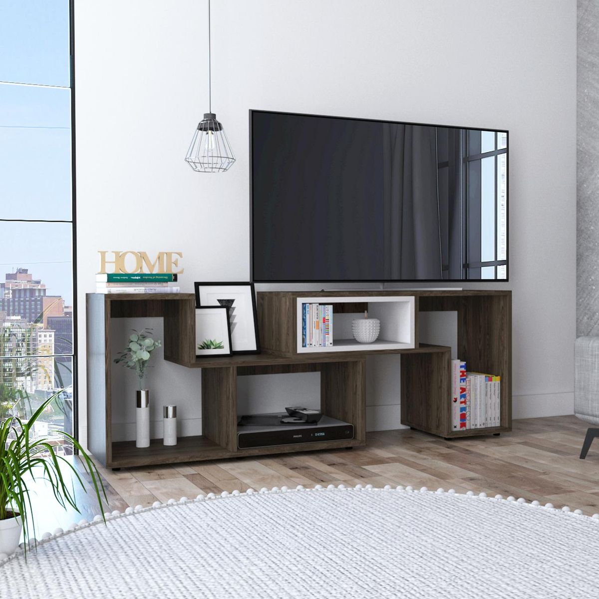 TUHOME - Rack de TV 40 " 160x35,3x54,5 Coñac/blanco