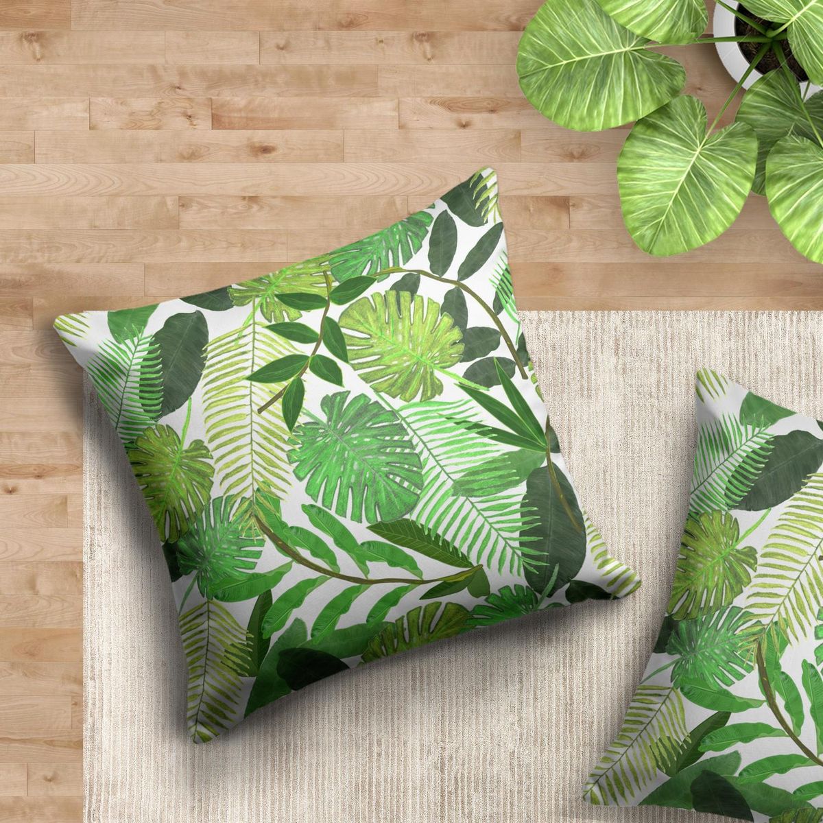 IMPRESIONARTE - Cojín de piso green tropical 100x100 cm