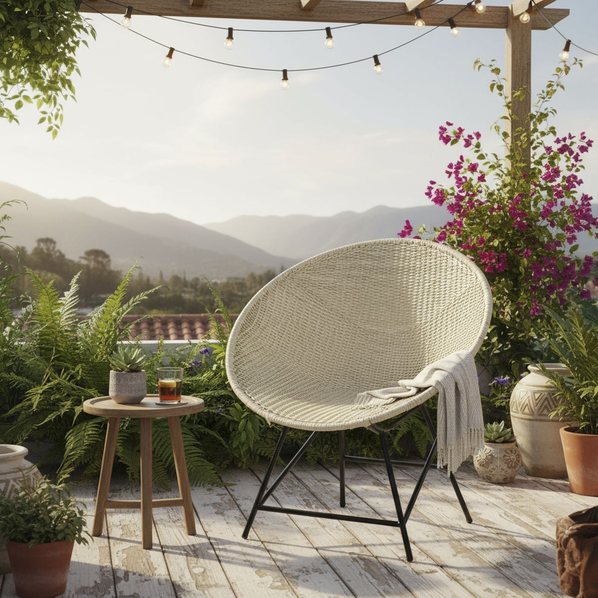 DECO MIMBRE - Sillón nido blanco fibra natural