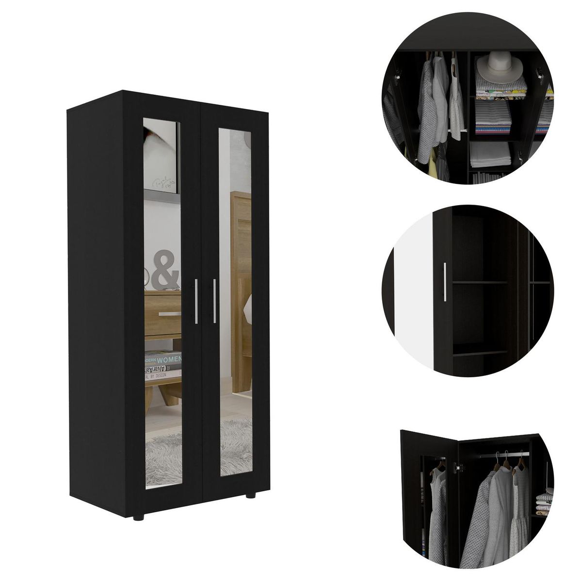 TUHOME - Clóset 2 Puerta(s) 3 Repisa(s) 80xx48 cm Negro