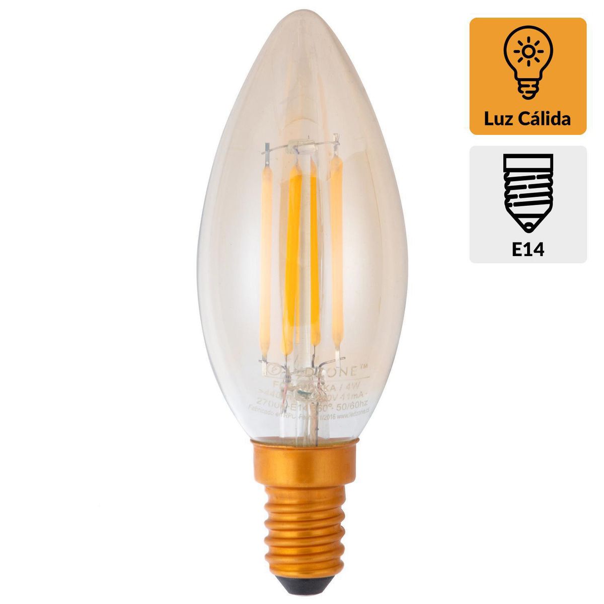 LEDZONE - Ampolleta Led Vintage Vela 4 W E14 440 lm Luz Cálida