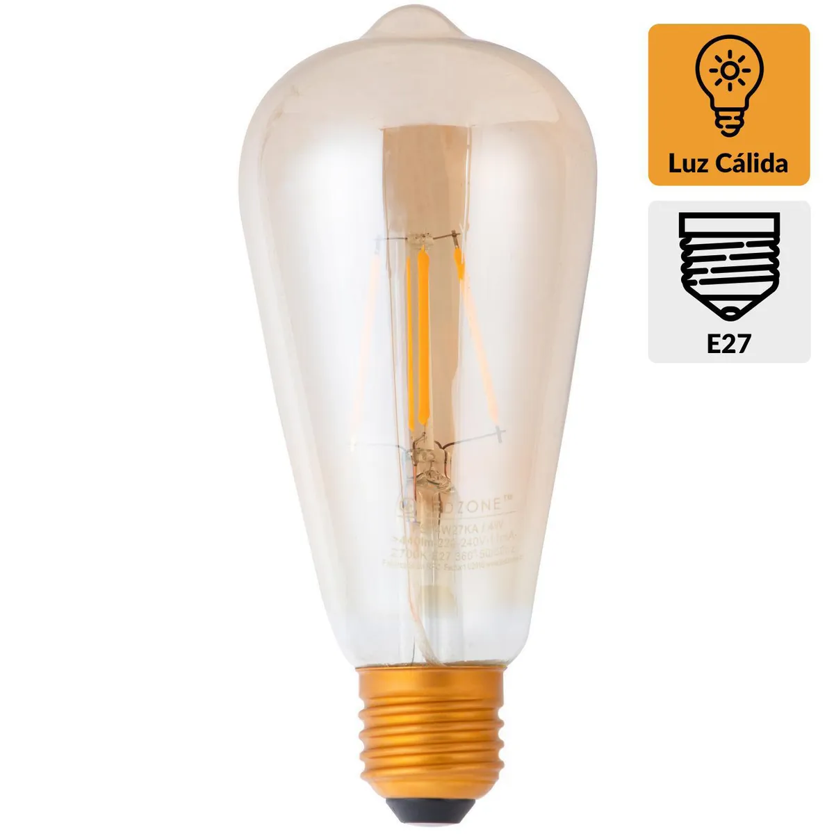 LEDZONE - Ampolleta Led Vintage Pera 4 W E27 440 lm Luz Cálida