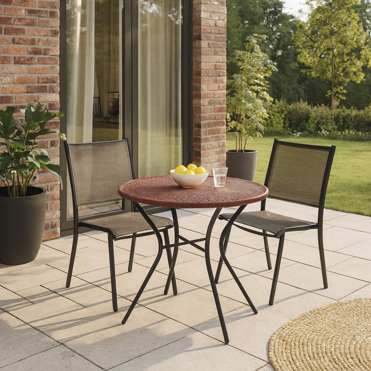 DECO MIMBRE - Mesa de Comedor Redonda Fierro 100x75x100 cm Chocolate