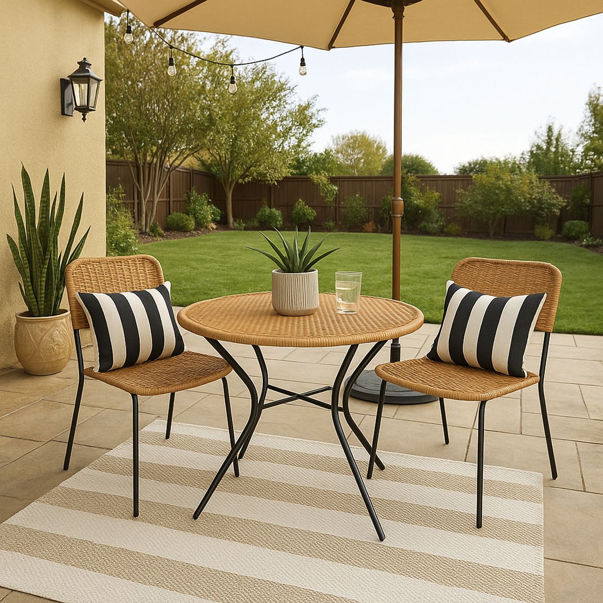 DECO MIMBRE - Mesa de Comedor Redonda Fierro 100x75x100 cm Natural