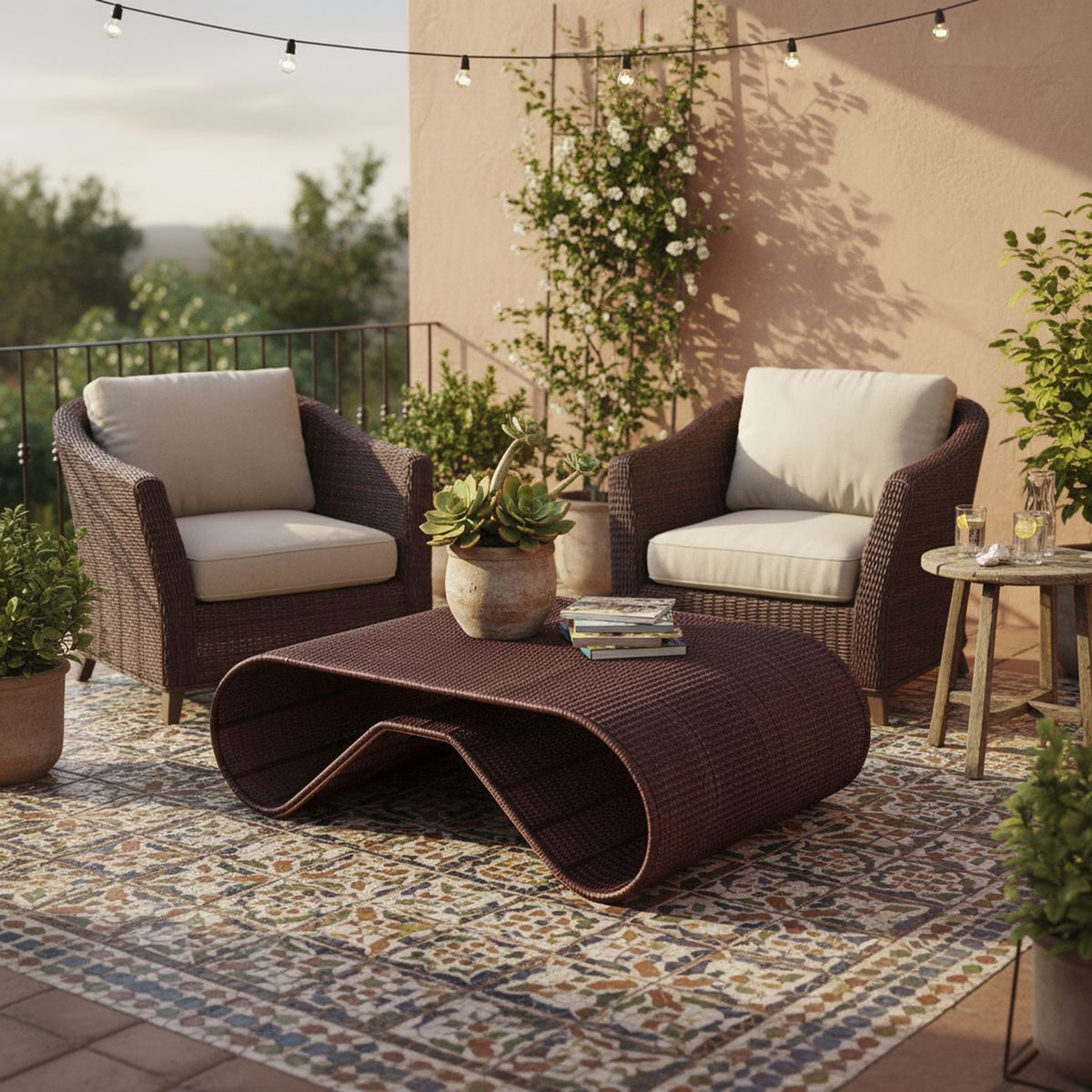 DECO MIMBRE - Mesa Gina Rectangular MimbreFierro 120x35x80 cm Chocolate