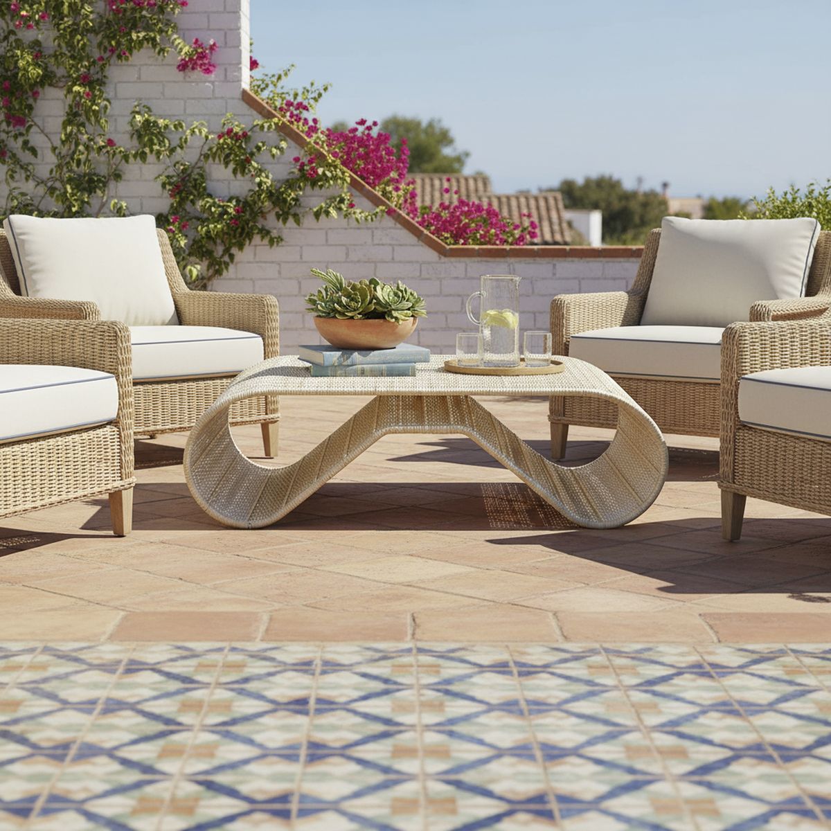 DECO MIMBRE - Mesa Gina Rectangular MimbreFierro 120x35x80 cm Blanca