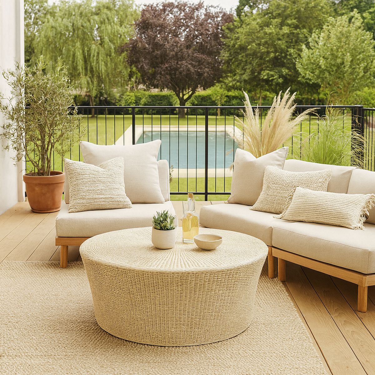 DECO MIMBRE - Mesa Cónica Redonda MimbreFierro 100x45x100 cm Blanca