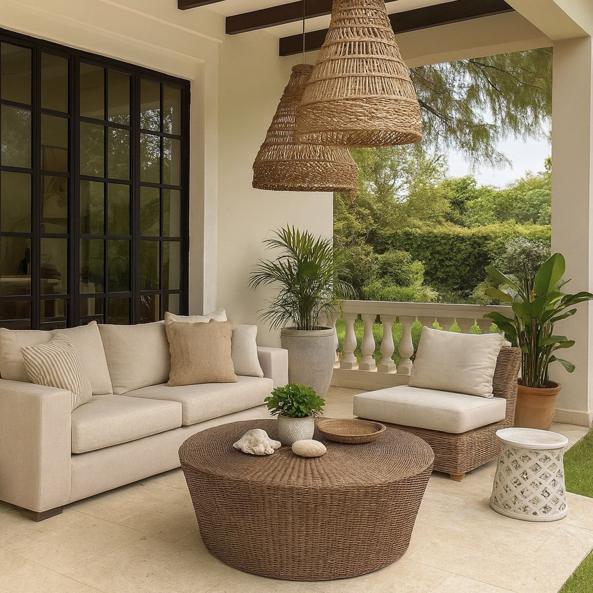 DECO MIMBRE - Mesa Cónica Redonda MimbreFierro 100x45x100 cm Chocolate