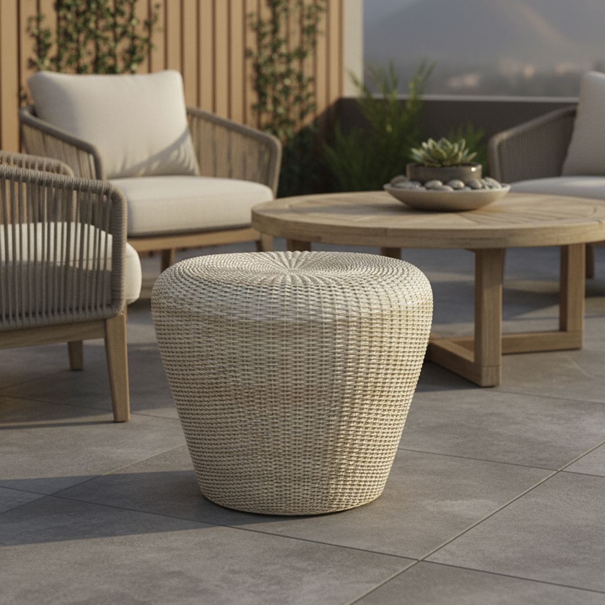 DECO MIMBRE - Puff manzana blanco Blanco