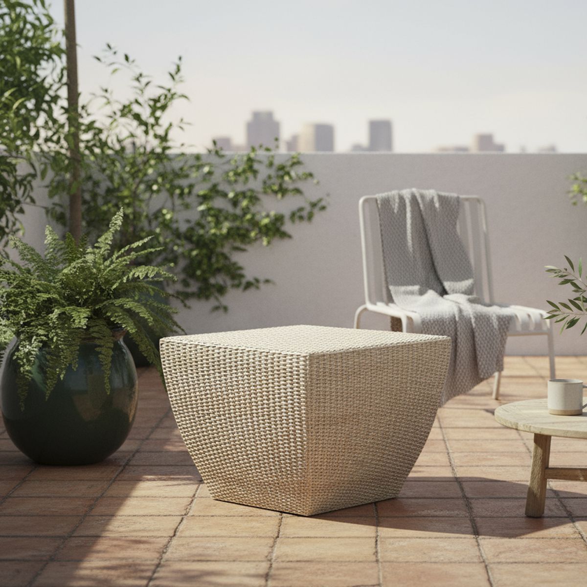 DECO MIMBRE - Puff cubico blanco Blanco