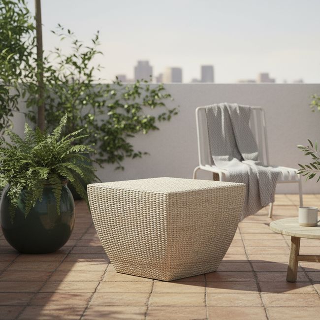 DECO MIMBRE - Puff cubico blanco Blanco