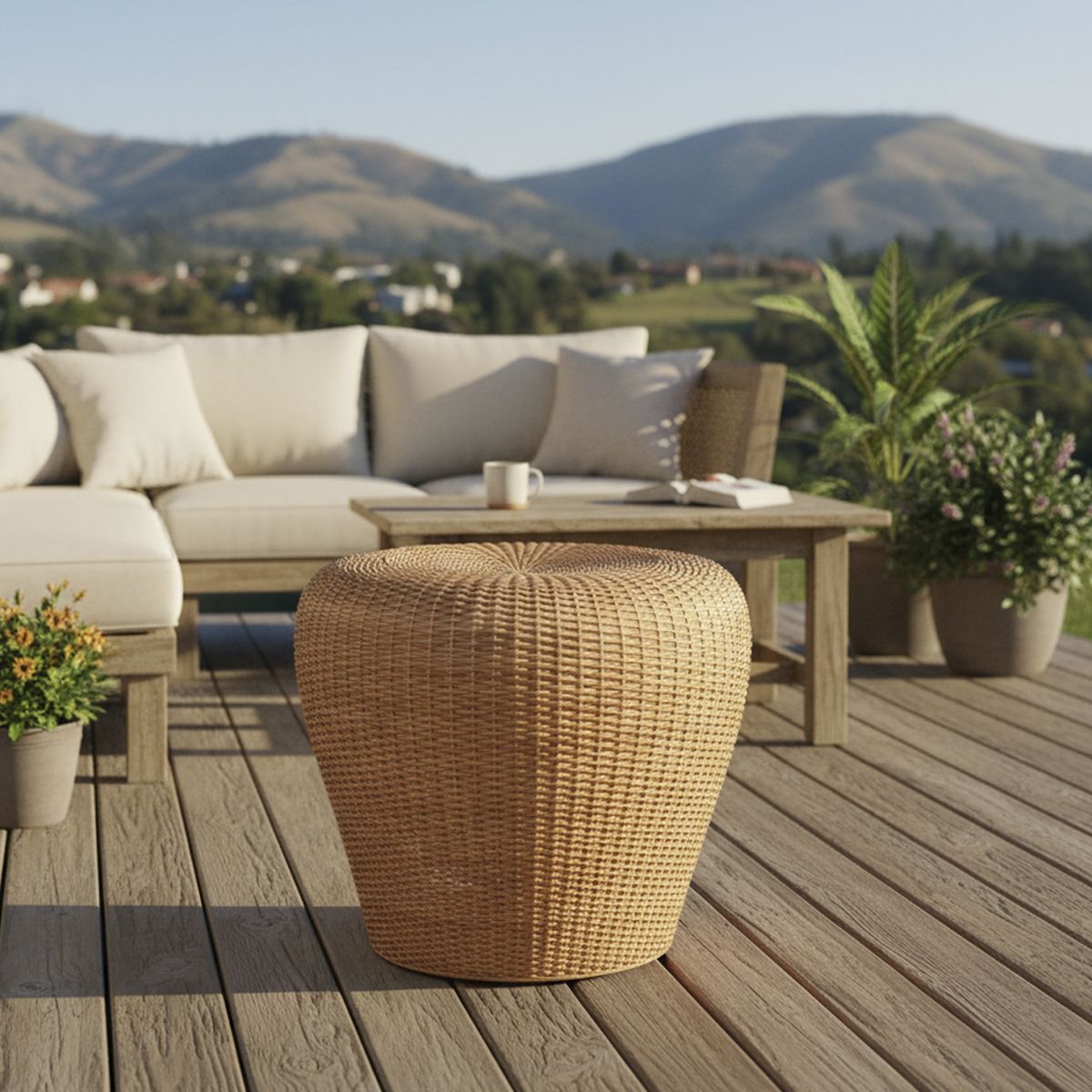 DECO MIMBRE - Puff manzana natural Natural