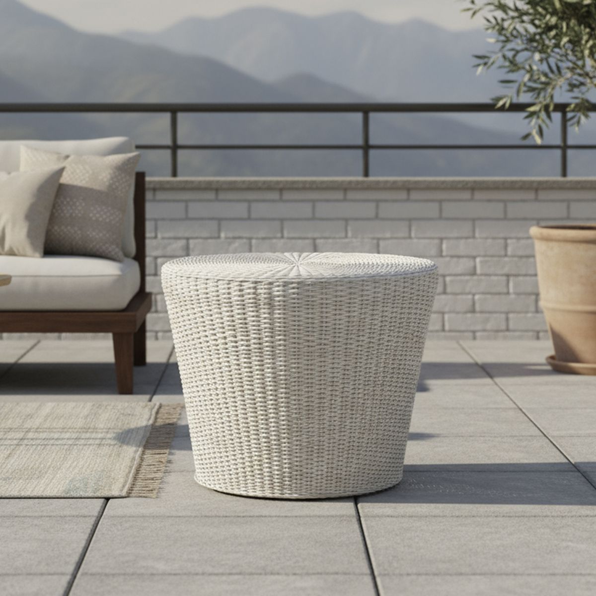 DECO MIMBRE - Puff conico blanco Blanco