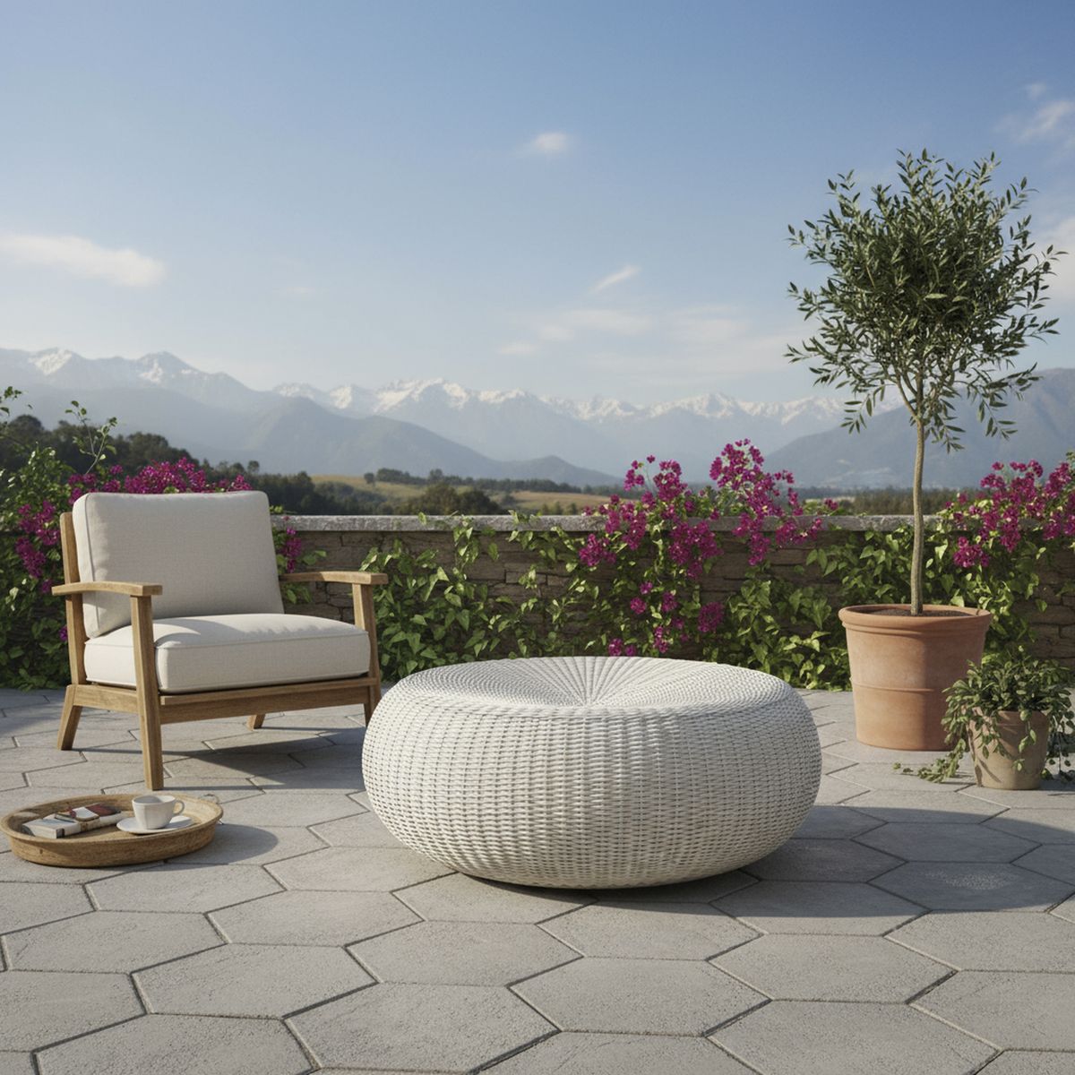 DECO MIMBRE - Puff donut blanco Blanco