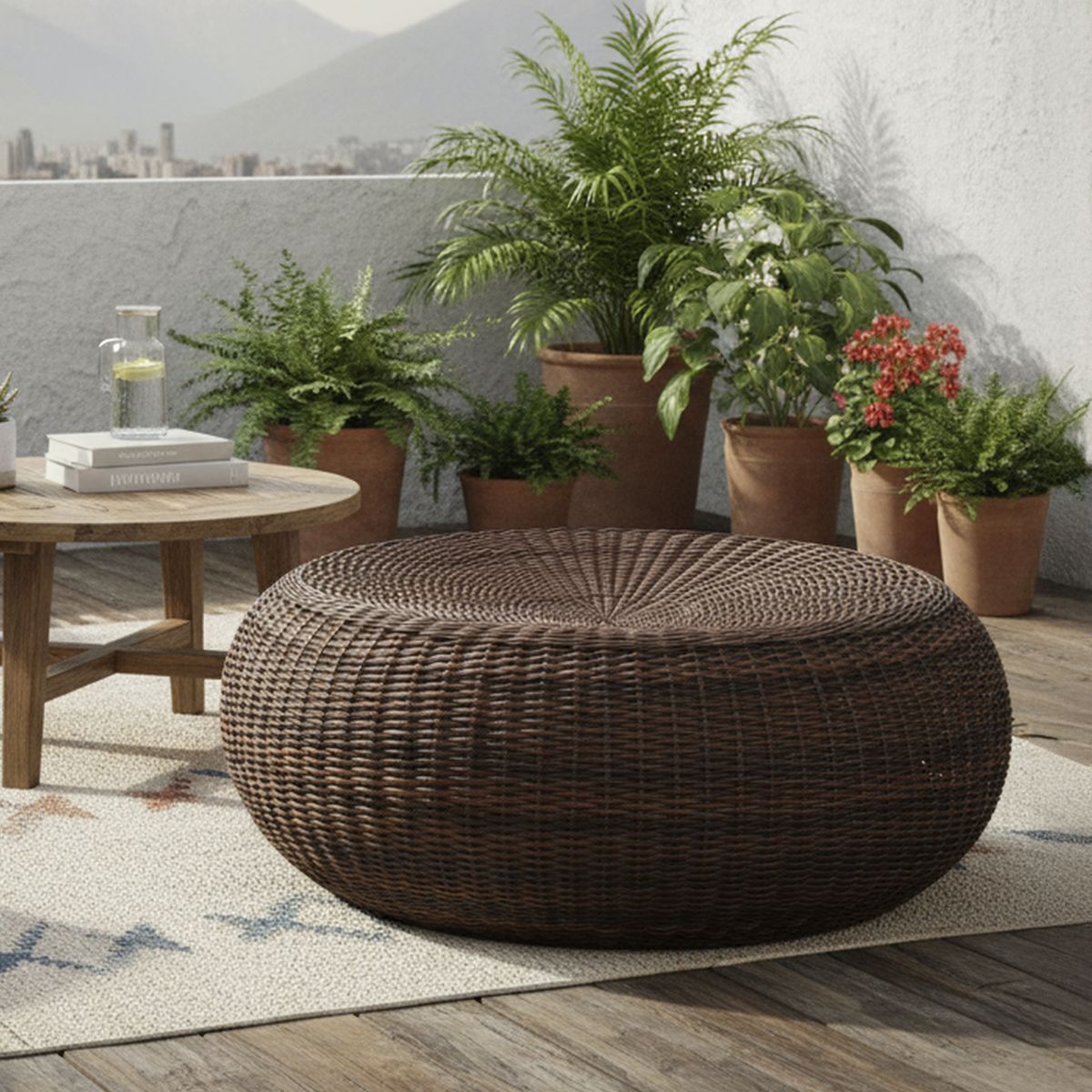 DECO MIMBRE - Pouf donut fibra natural chocolate