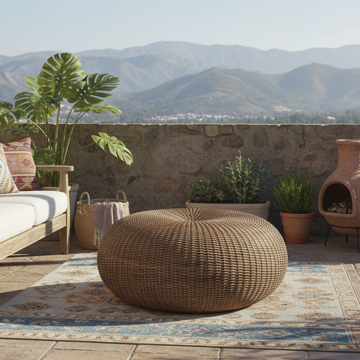 DECO MIMBRE - Puff colonial chocolate Chocolate