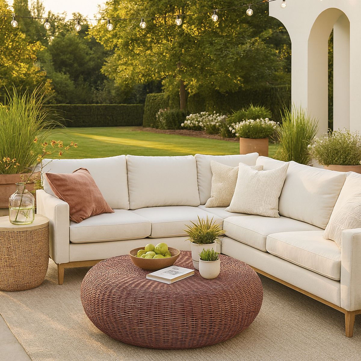 DECO MIMBRE - Mesa Puff Redonda Mimbre 100x50x100 cm Chocolate