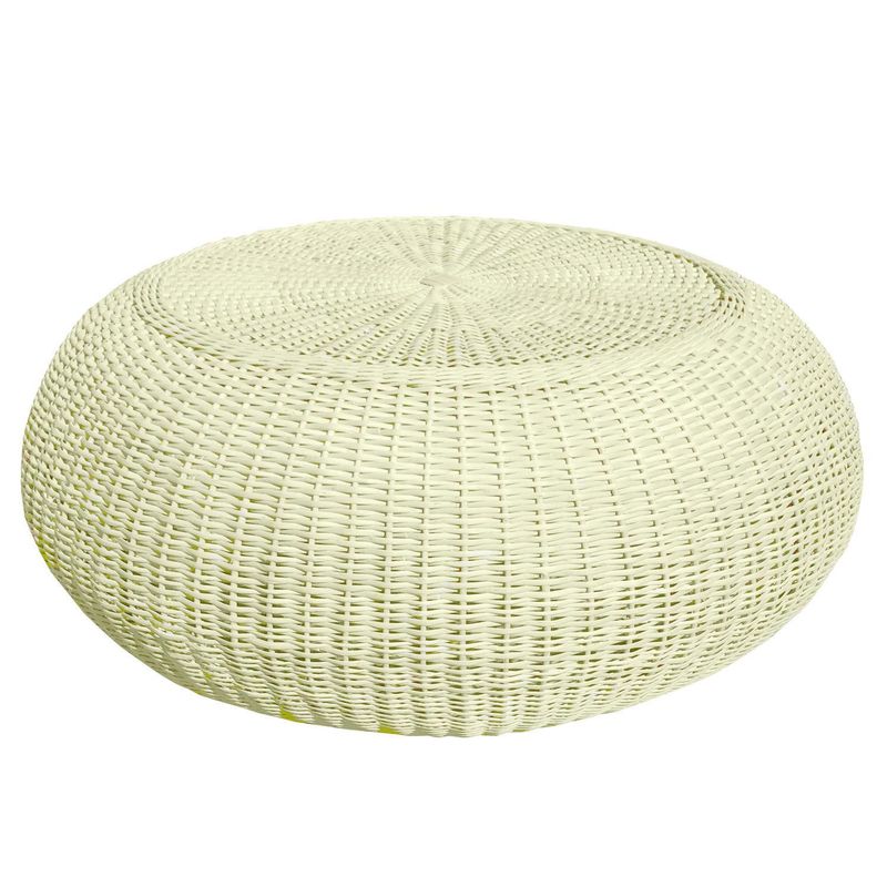 DECO MIMBRE - Mesa Puff Redonda Mimbre 100x50x100 cm Blanca