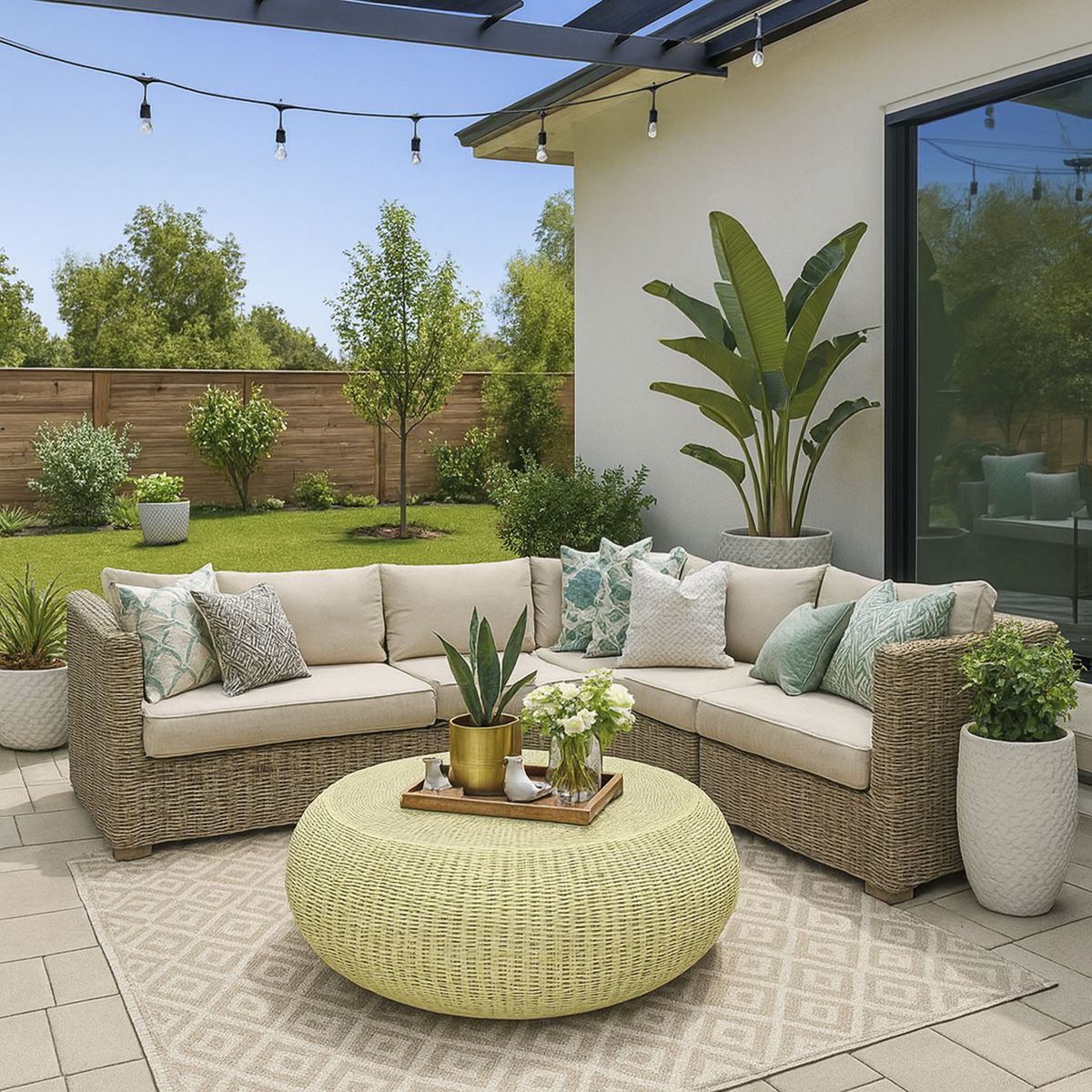 DECO MIMBRE - Mesa Puff Redonda Mimbre 100x50x100 cm Blanca