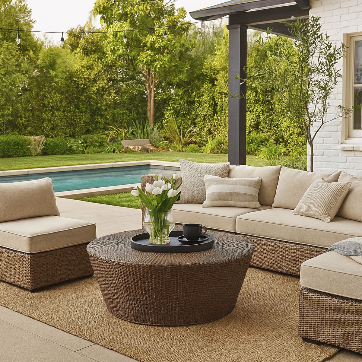 DECO MIMBRE - Mesa Puff Redonda Mimbre 100x50x100 cm Natural