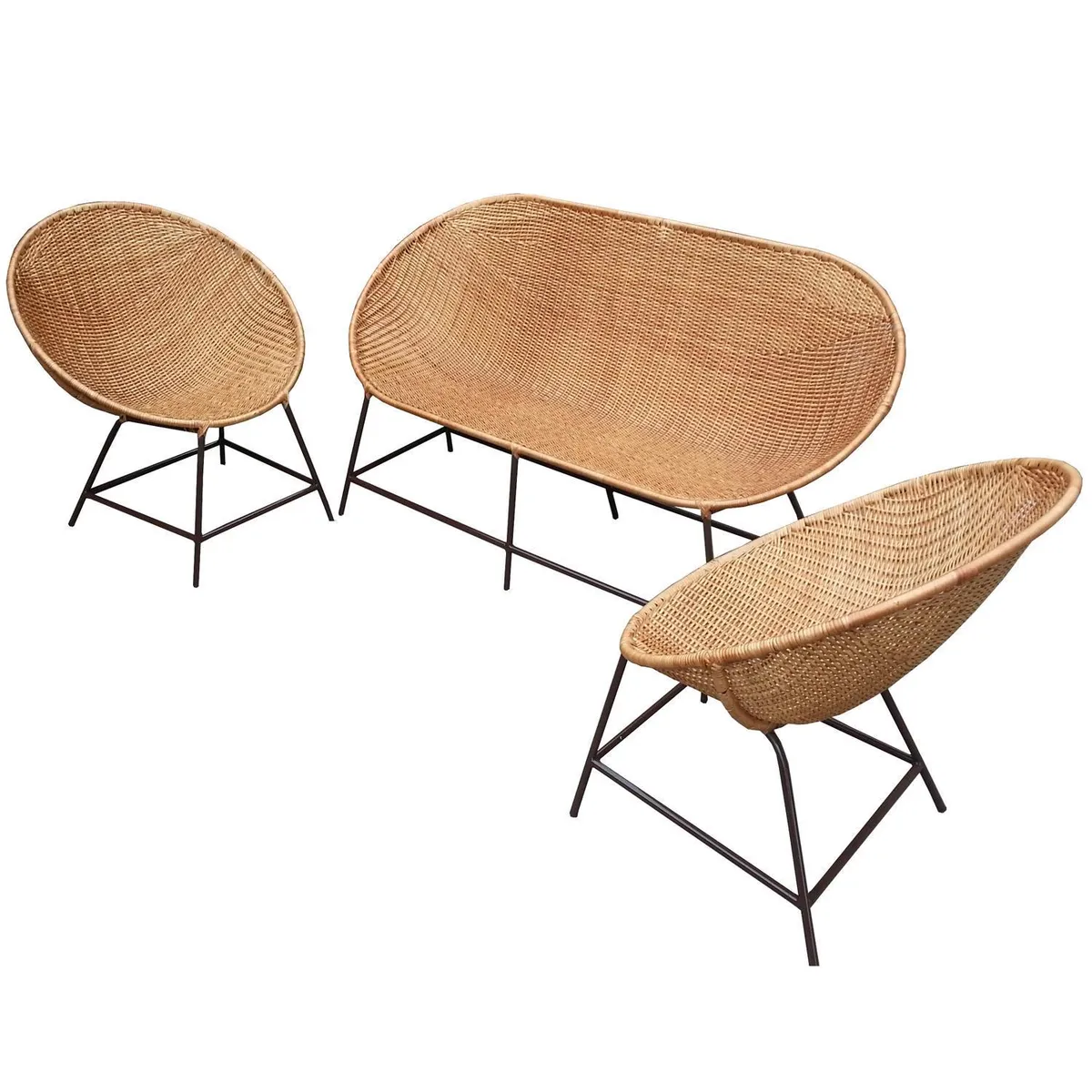 DECO MIMBRE - Juego de Terraza Living Mimbre Chocolate 4 Personas