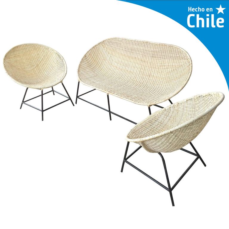 Juego de Terraza Living Mimbre Blanco 4 Personas