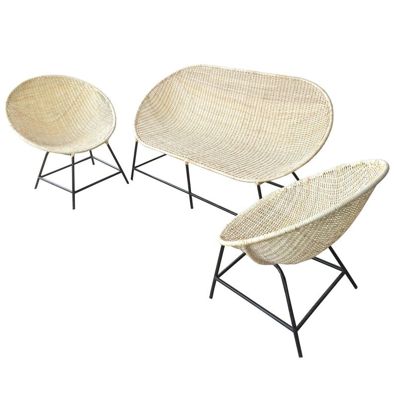 DECO MIMBRE - Juego de Living de terraza nido blanco 4 personas