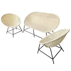 DECO MIMBRE - Juego de Living de terraza nido blanco 4 personas
